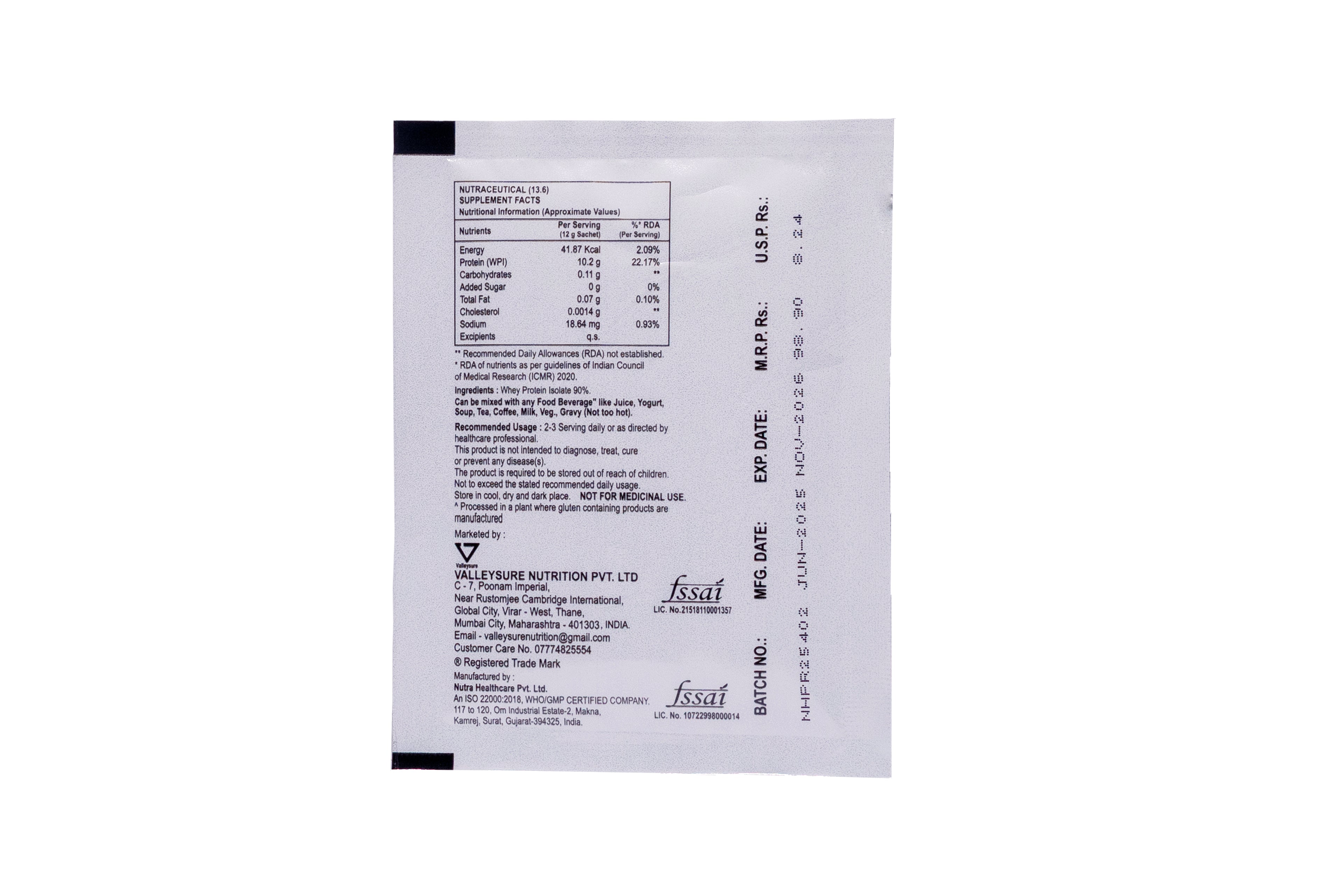 Valleysure WPI - 12g x 10 sachets